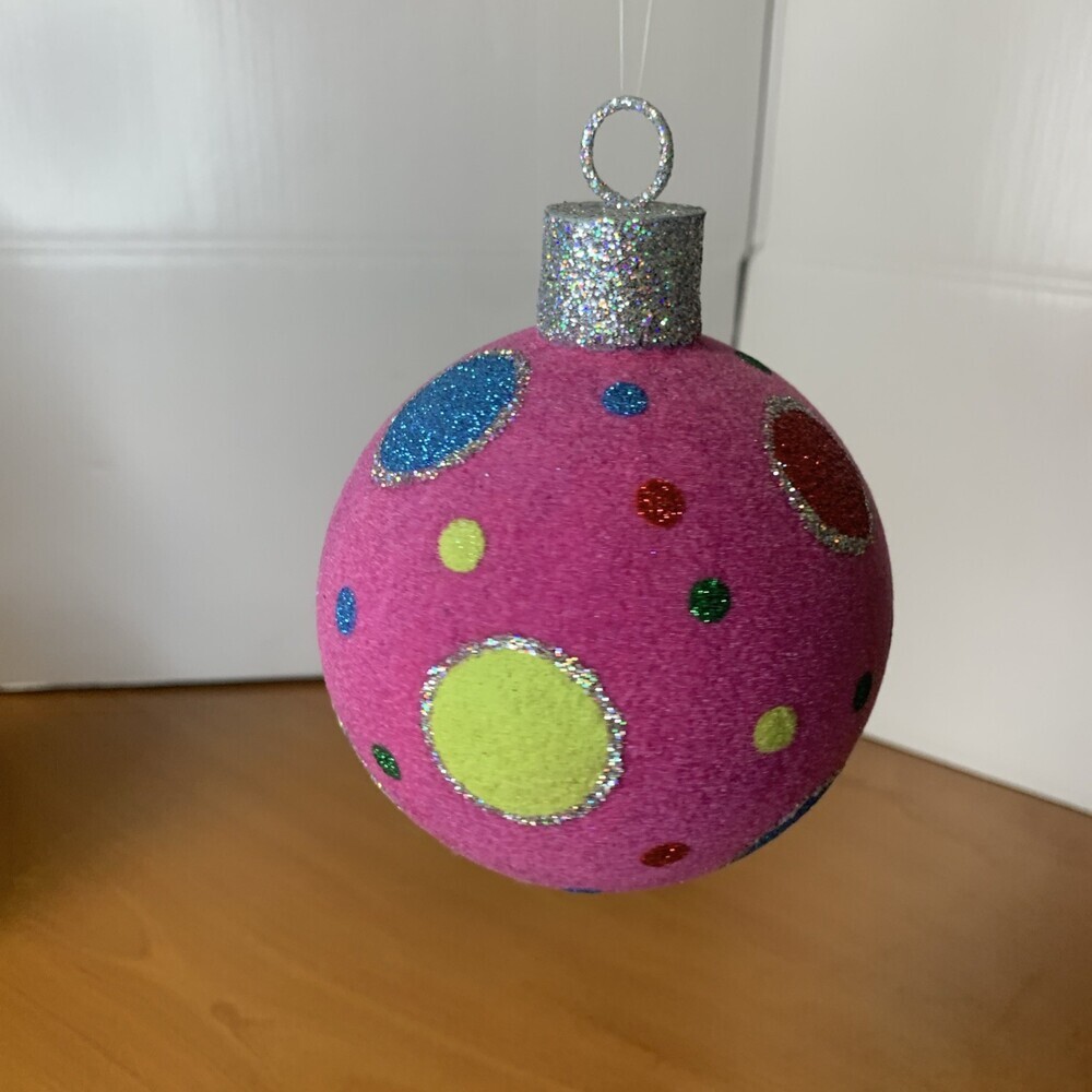 Raz Snowdoodles Christmas Ball 4” Pink Multicolored - Picture 5 of 6
